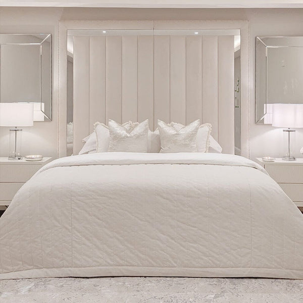 Chelsea Velvet Mirrored Studded Premium Channelled Headboard with Base
