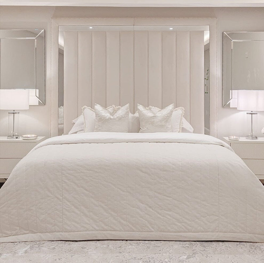 Chelsea Velvet Mirrored Studded Premium Channelled Headboard with Base