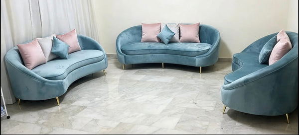 Blush & Blue Curved Sofa Set