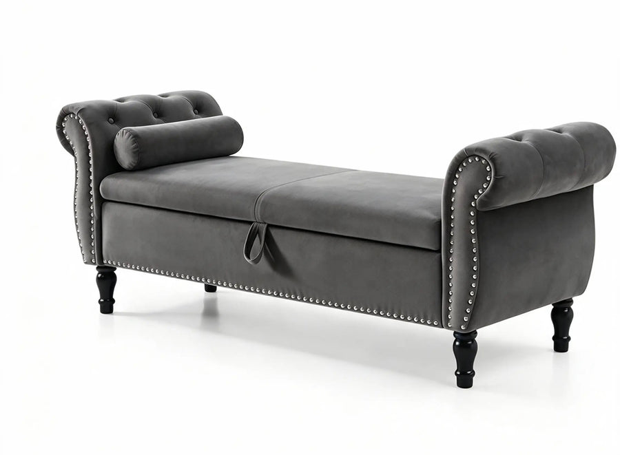Charcoal Velvet Storage Bench