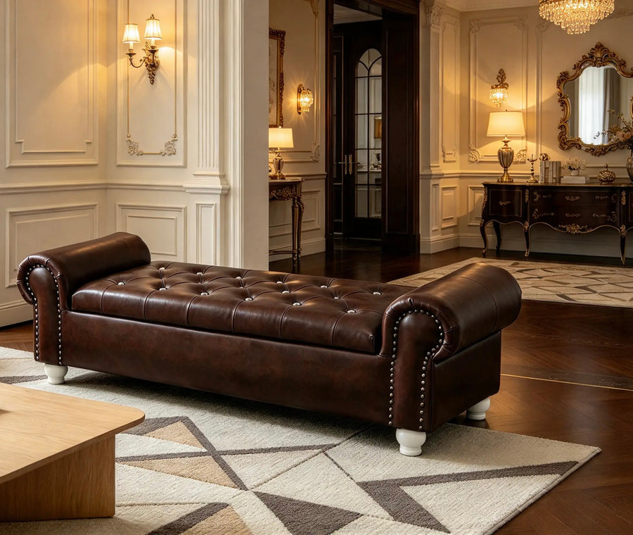 Cognac Leather Bench