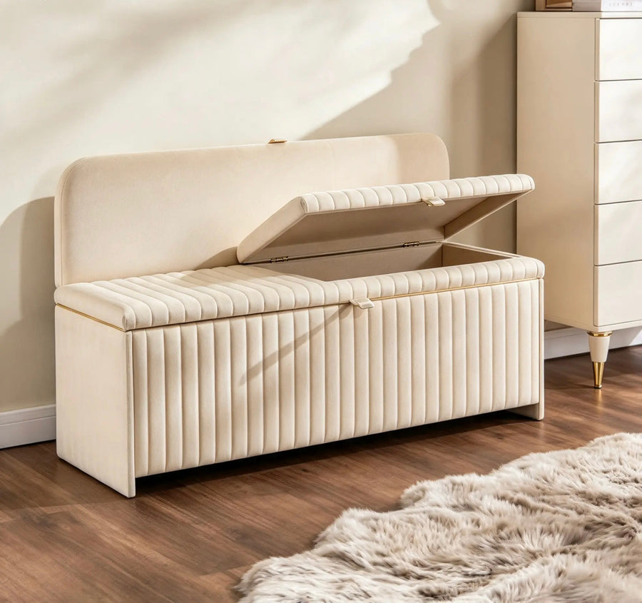 Cream Channel Storage Bench