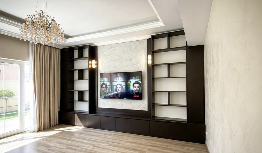 Espresso Shelf TV Wall
