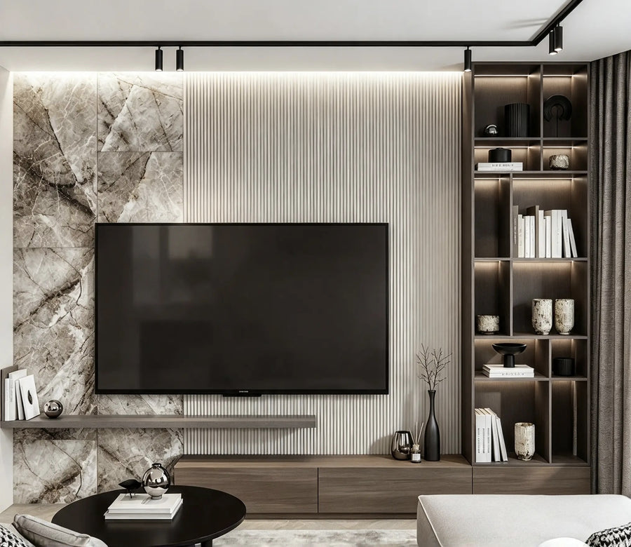 Ivory Slat TV Wall