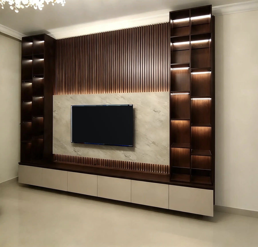 Mocha Twin Tower TV Wall