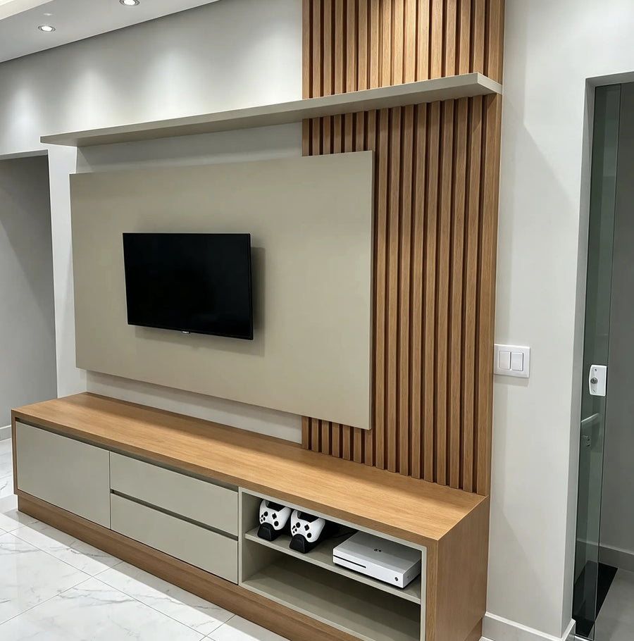 Oak Console TV Wall