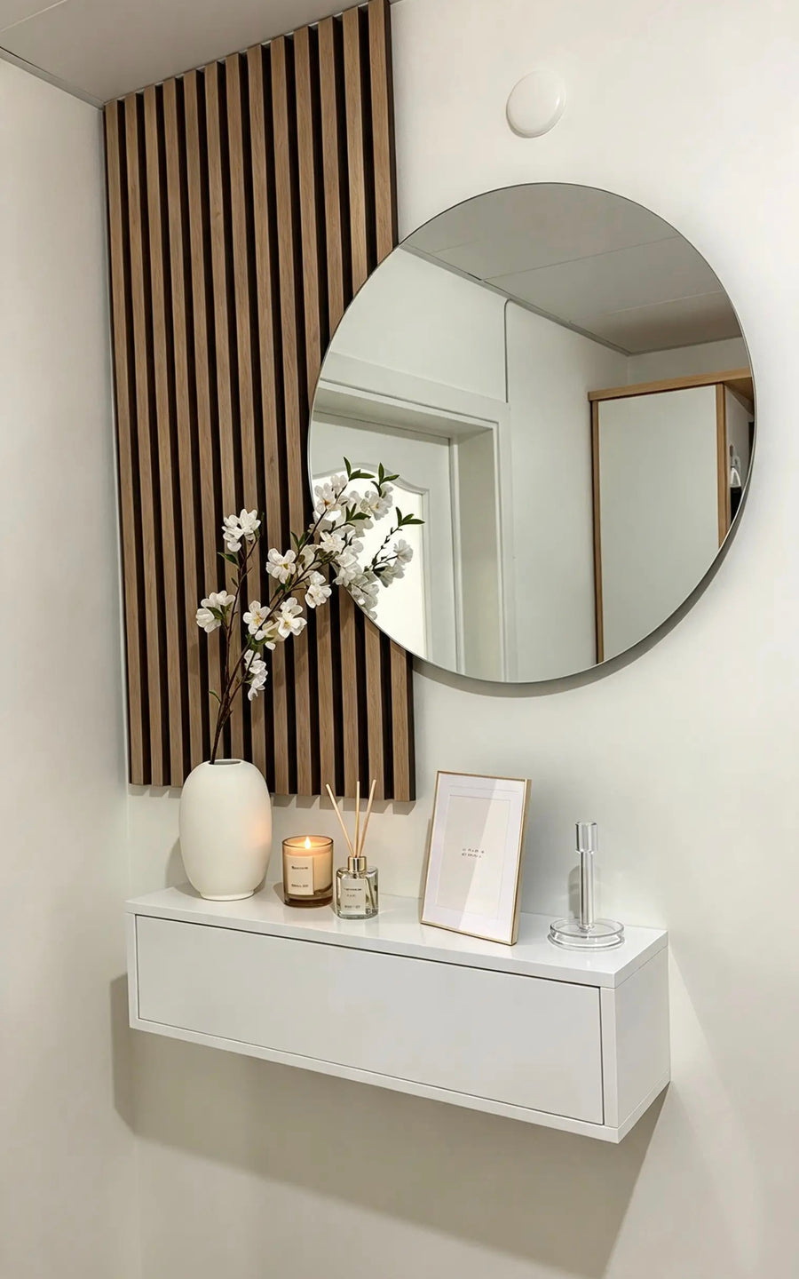 Oak Slat Mirror & Shelf