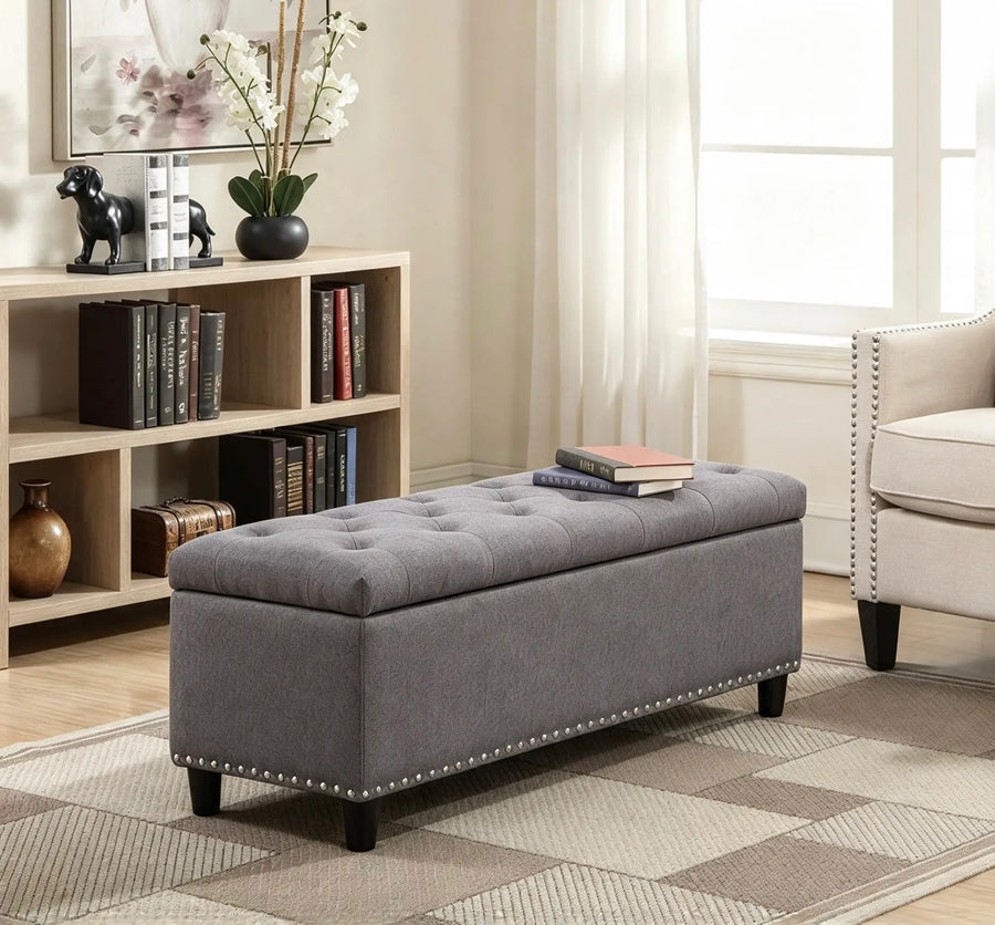 Slate Tufted Storage Ottoman