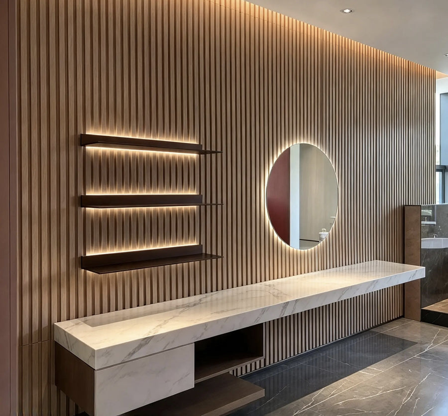 Teak Slat Console Wall
